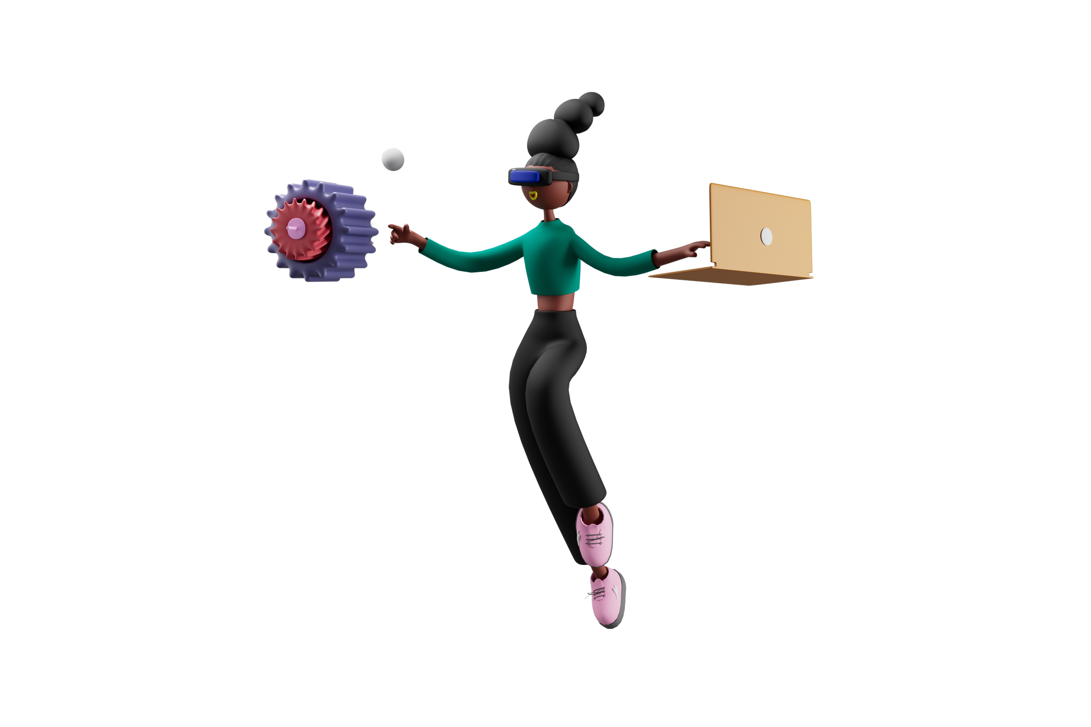 woman with VR glasses floating